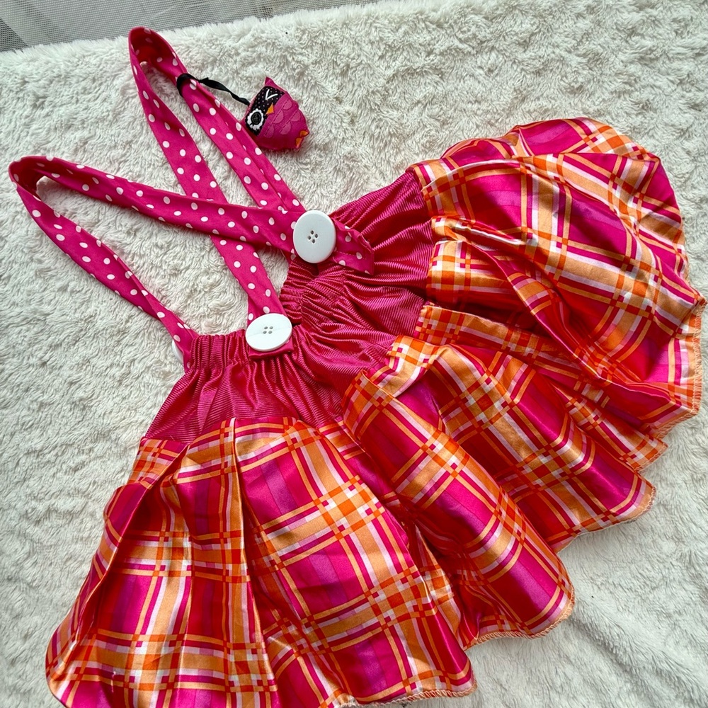 Pink and Orange Plaid Skirt with Polka Dot Straps
